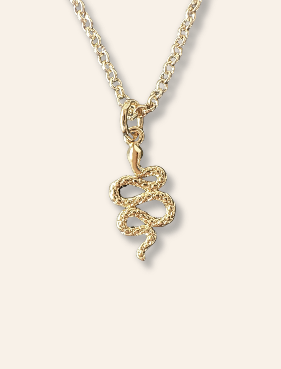 Dainty snake necklace pendant in gold. Necklaces designed to layer. Bycharlotte jewelry