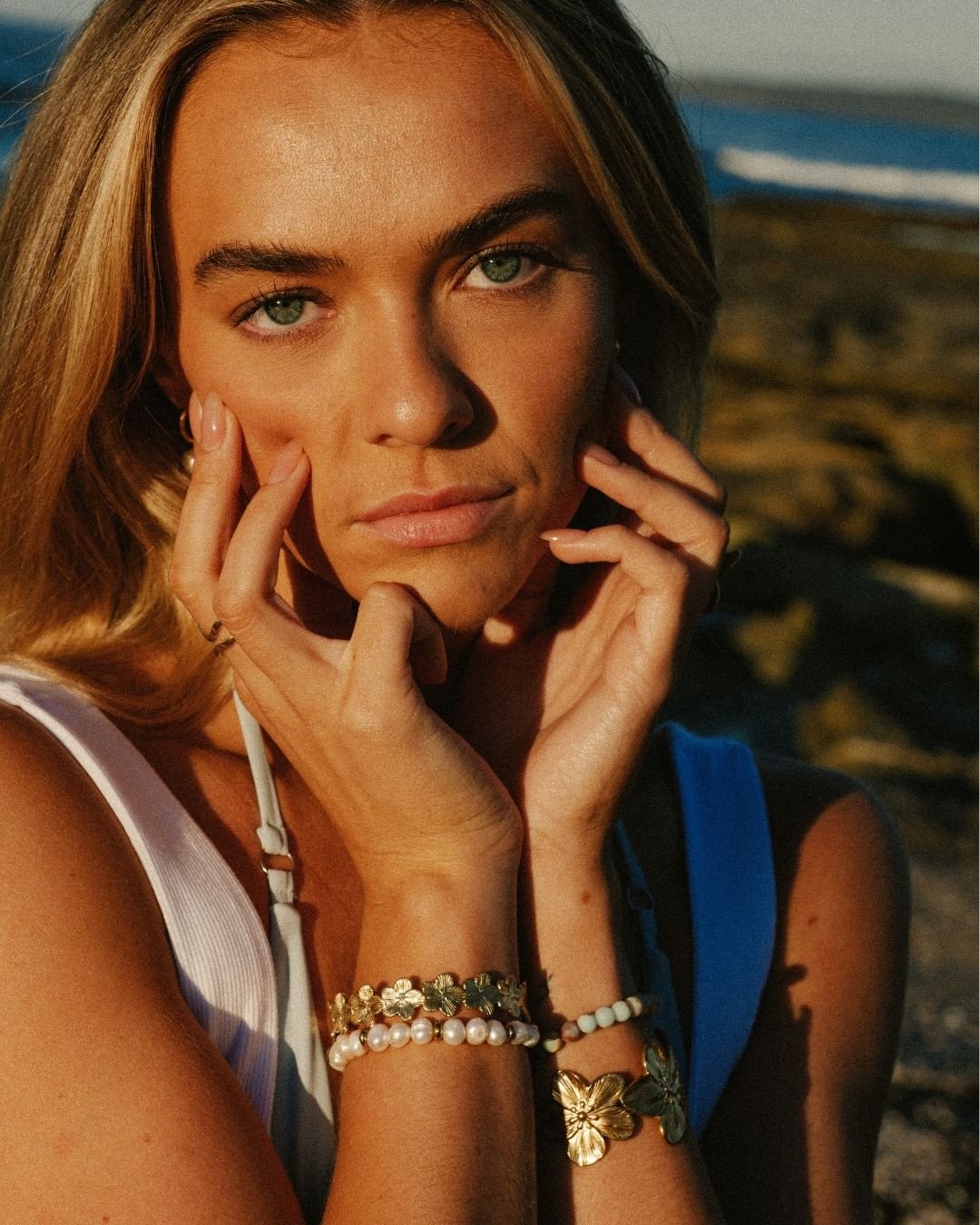 Gold flower bracelet cuffs with dainty flower bracelet cuff and chunky flower bracelet cuff - Haylo & Co.