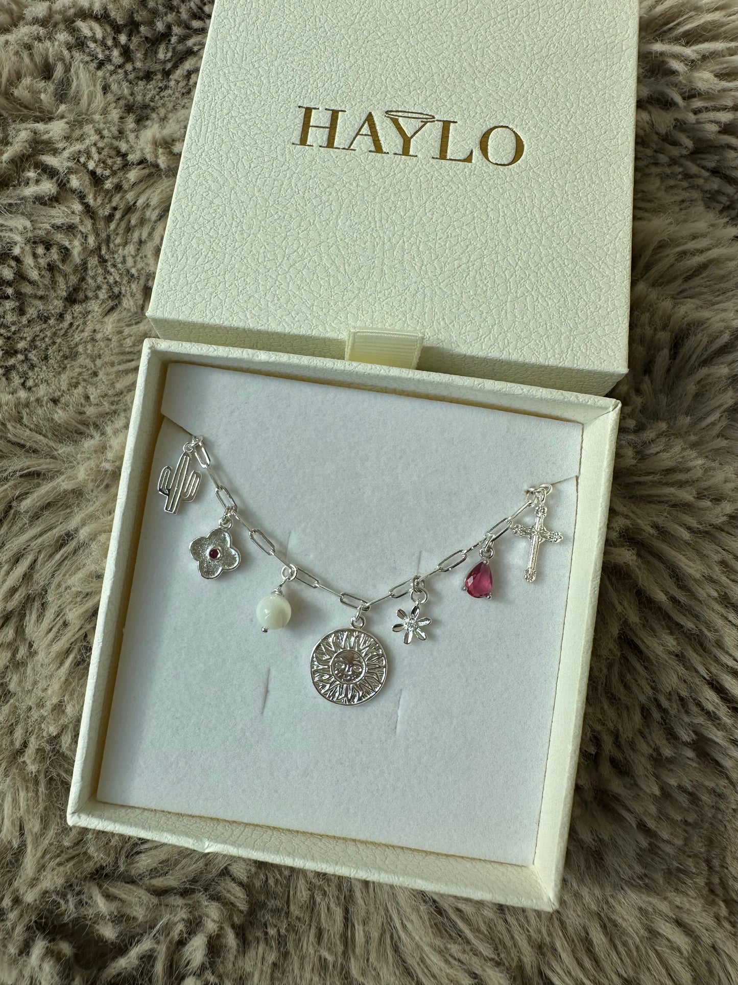 silver charm necklace with dainty chain